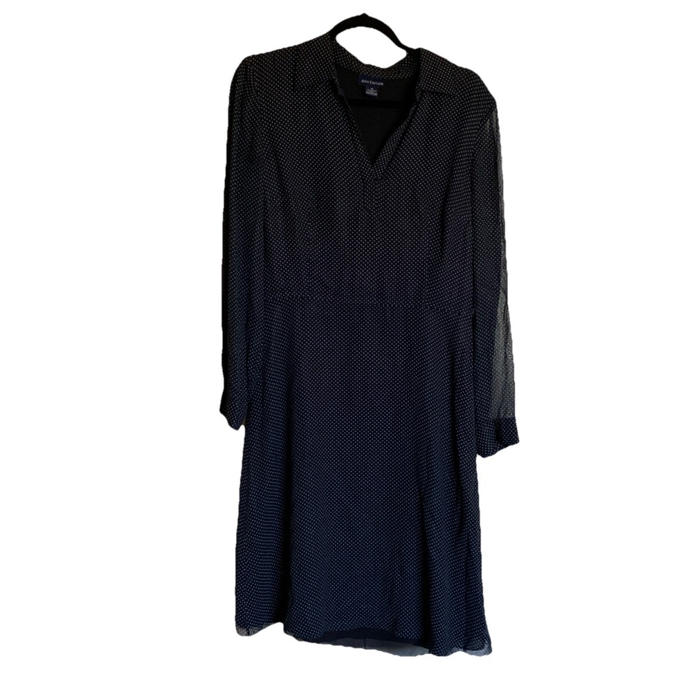 Ann Taylor Long-Sleeve Black Geometric Dress Women's Size 10 Classic Academia